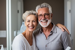 Older man smiling with a comfortable denture in place