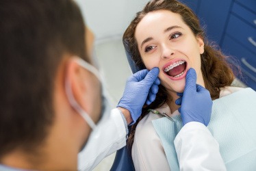 A female patient with braces